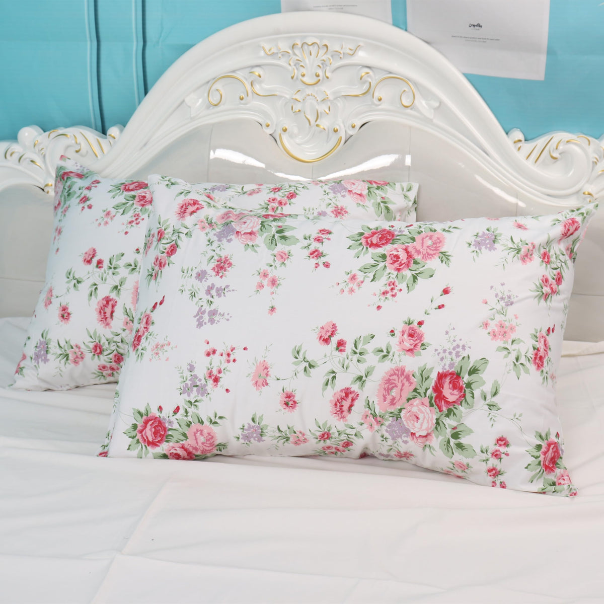 Cotton Pillow Cases Standard Size Set of 2, Flower Printed Queen Pillowcases, Premium Quality Machine Washable