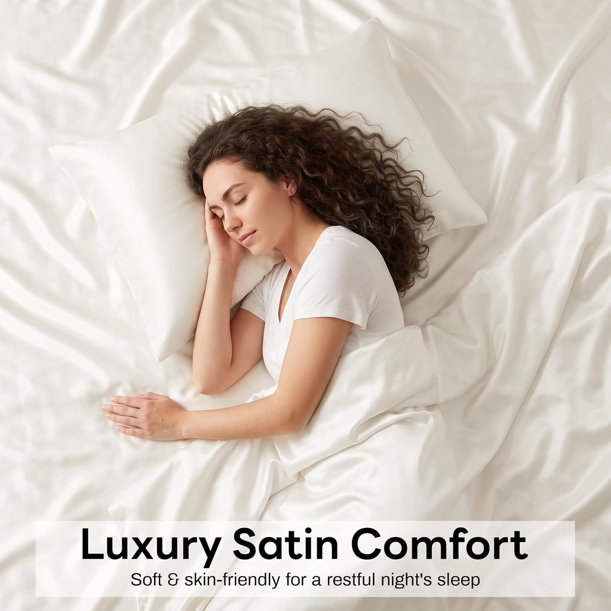Satin Pillowcases 2 Pack, Standard Size 20"X 26", Champagne White