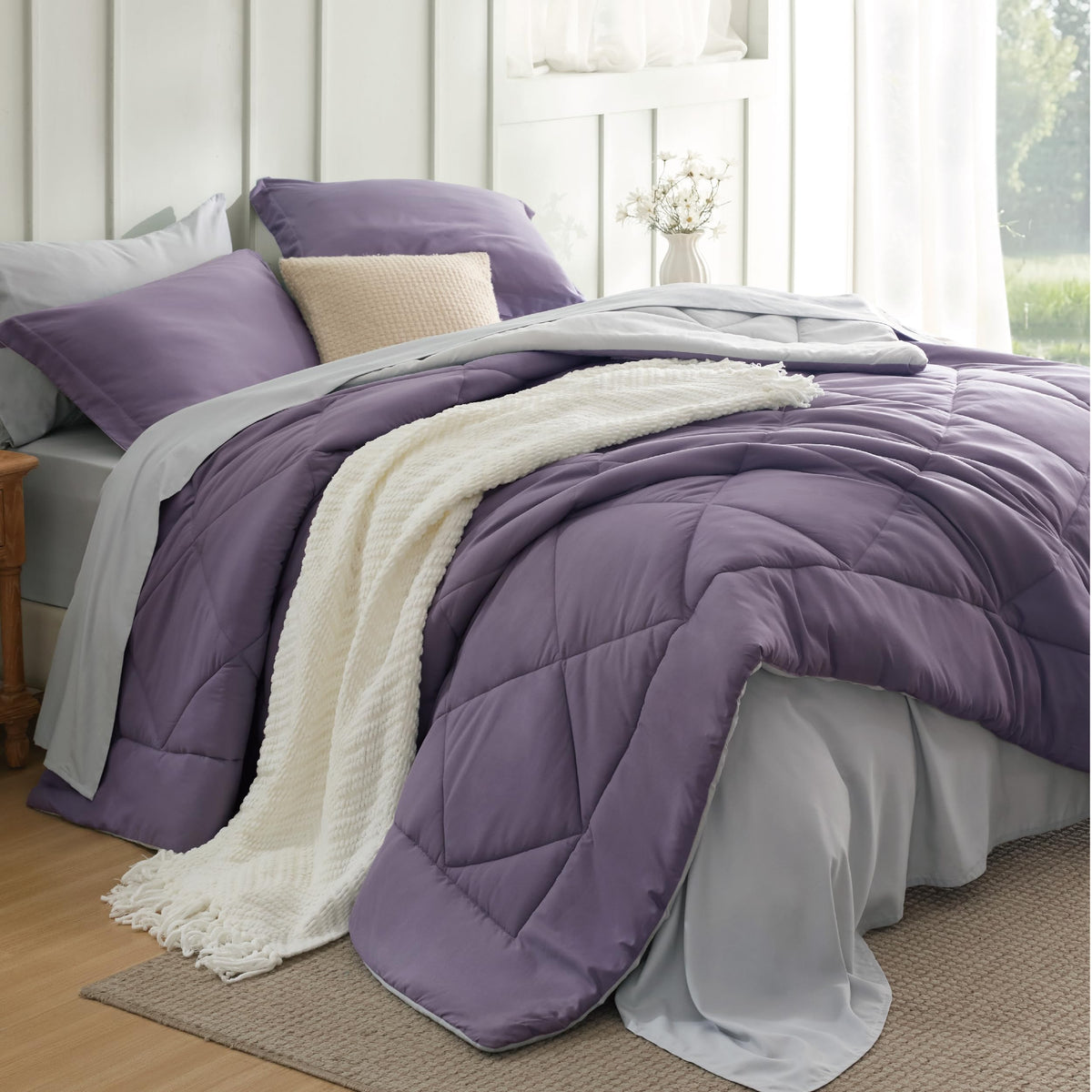 Bedsure Queen Bed in a Bag Reversible Bed Set 7 Pieces Grey/Light Grey