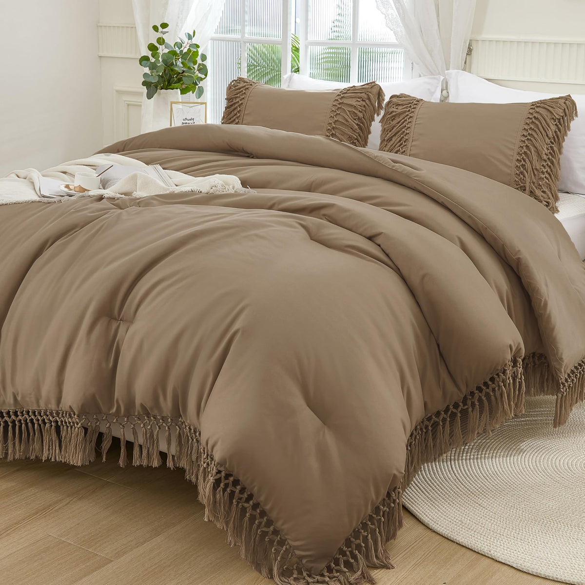 Andency Terracotta Comforter Set Full, 3 Pieces Boho Tassel Bedding