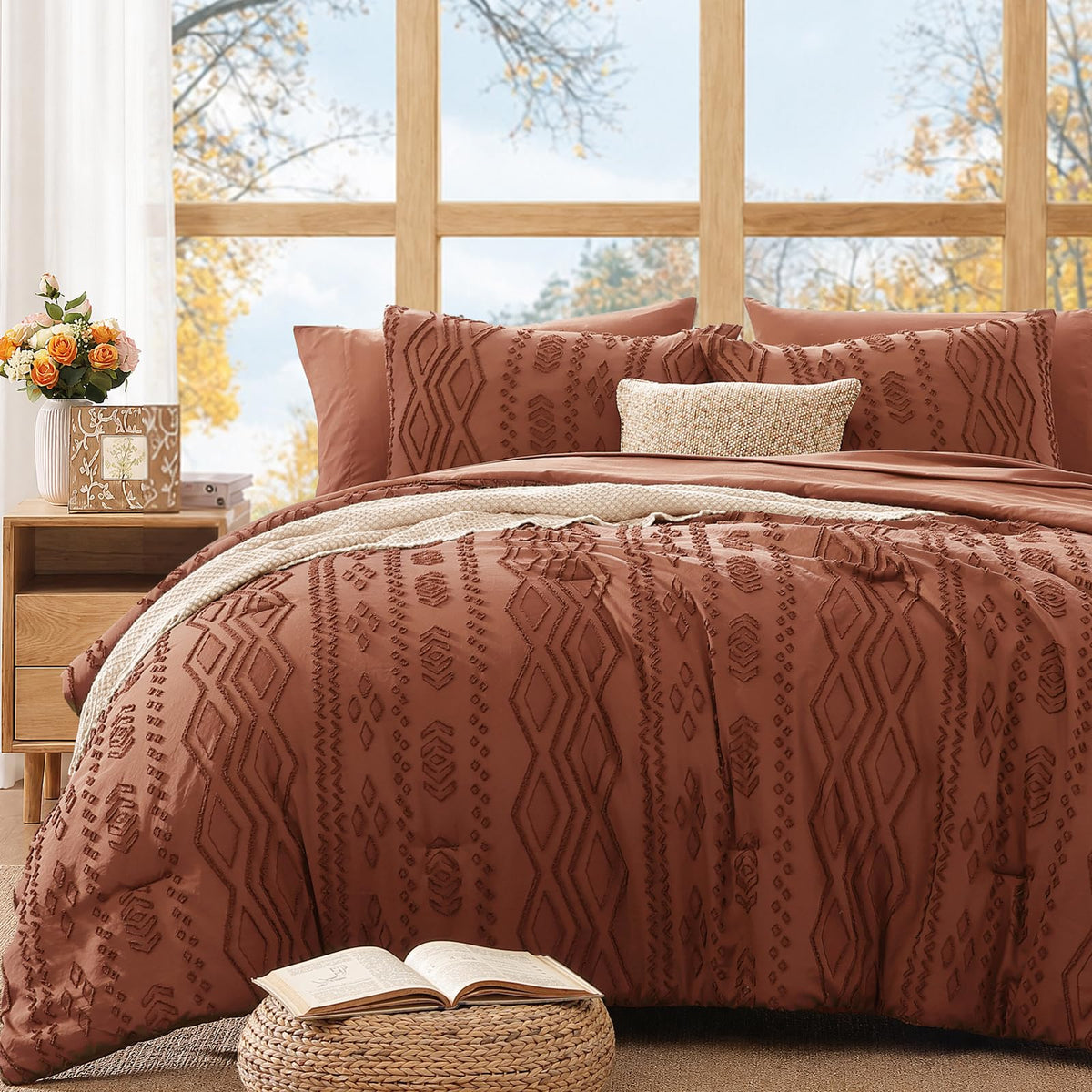 Queen Size Comforter Set- 7 Pieces Tufted Bed in a Bag Queen Bedding Sets
