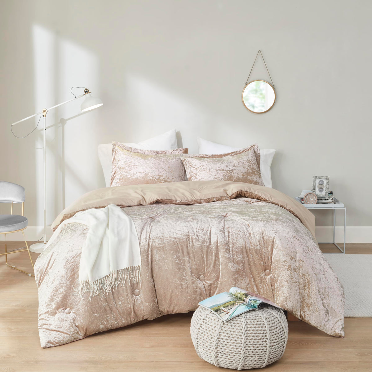 Comfort Spaces Juliette Purple Comforter Set Velvet Lush with Soft Brushed Microfiber Reverse, All Season Cozy Velvet Lavender Bedding Sets, Fluffy Comforter Bed Set, Matching Sham, Full/Queen 3 Piece
