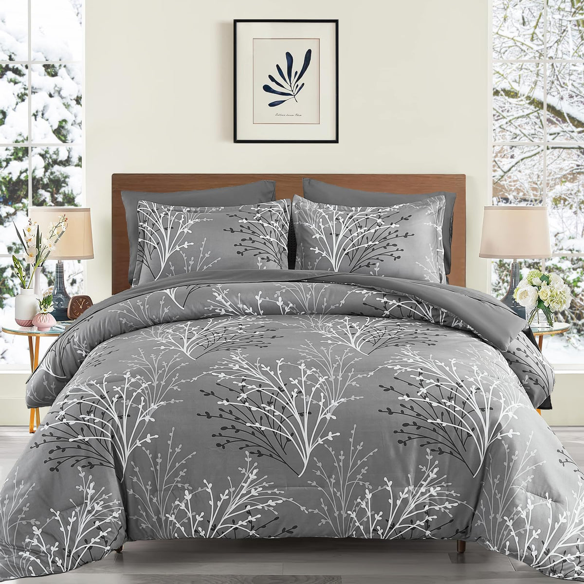 DJY Sage Green Comforter Set 7 Piece Branch Botanical Bed in a Bag