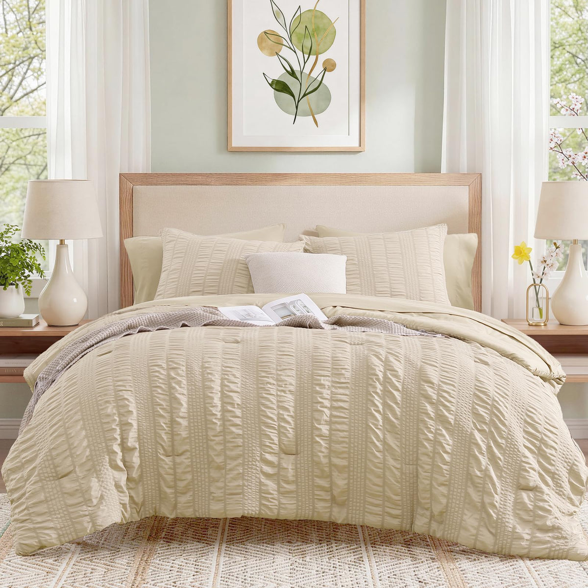 CASAAGUSTO Brown Full Gingham Comforter Set, 3 Pieces Bedding