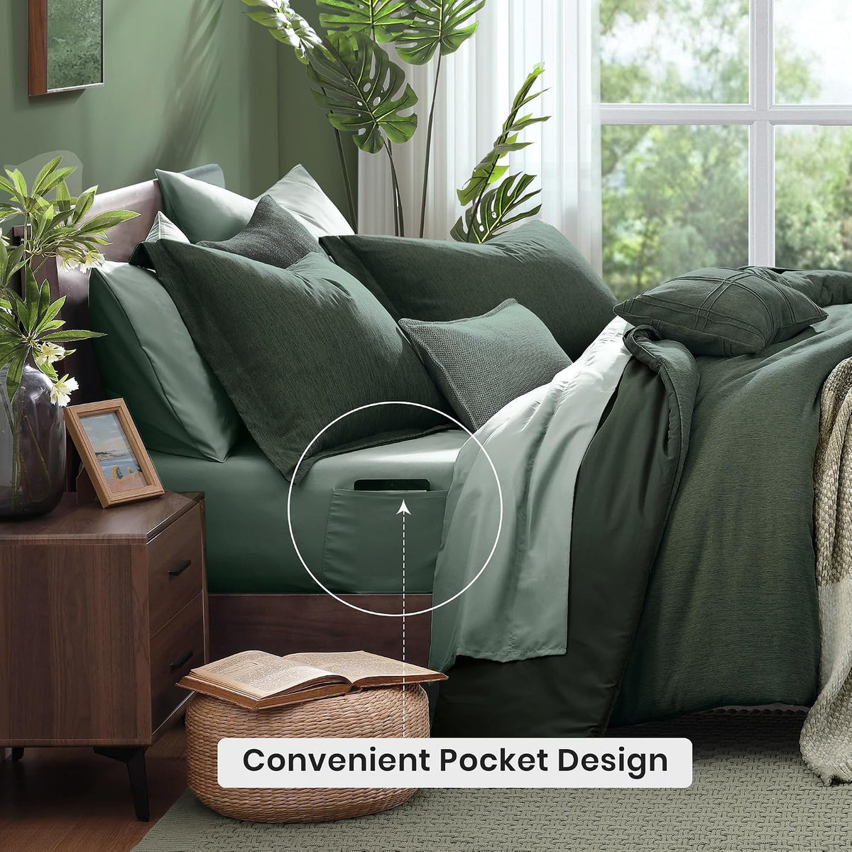 Monbix Queen Comforter Set Deep Forest 7 Pieces Bed in a Bag