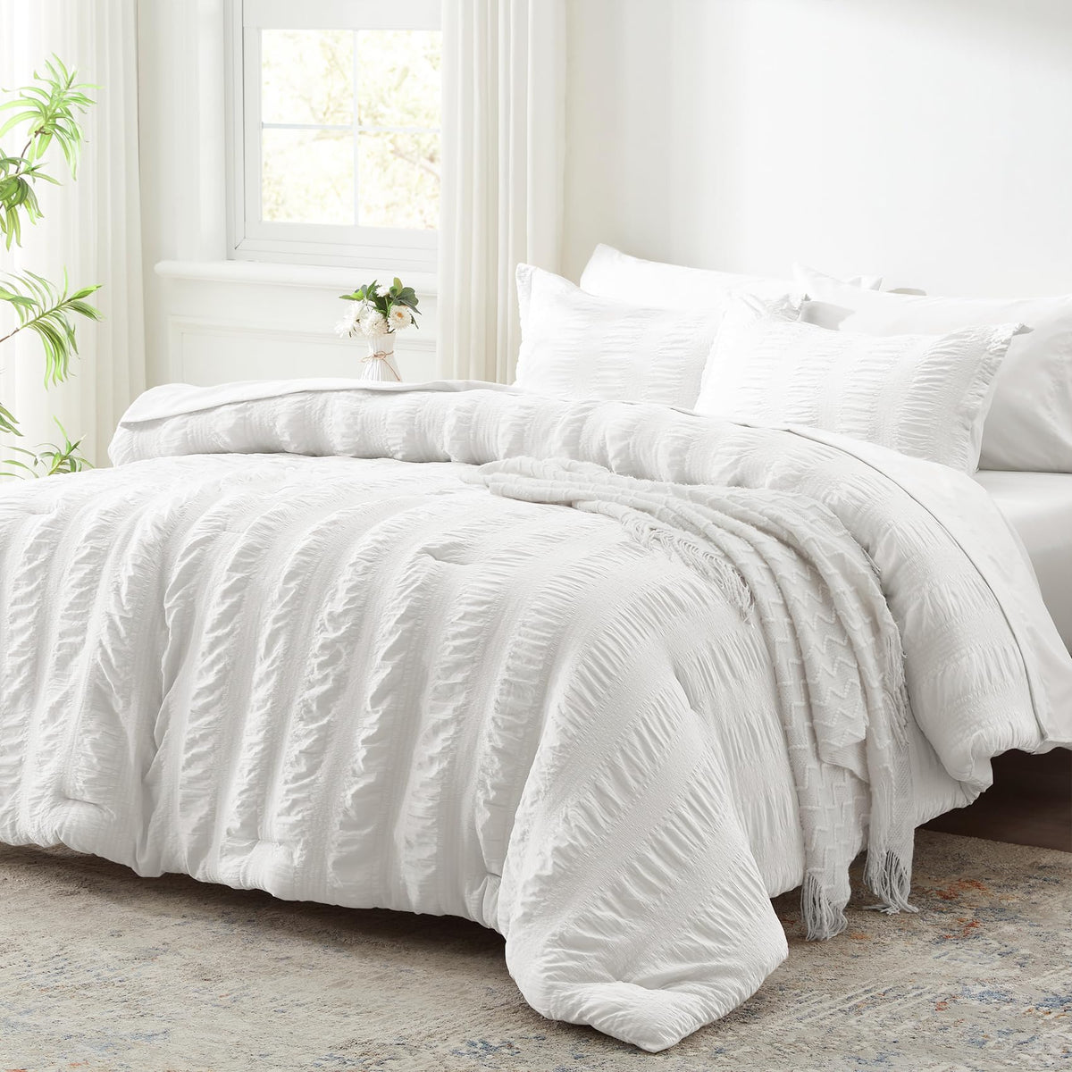 Zzlpp Queen Comforter Set 7 Piece, Green Bed in a Bag Queen Bedding Sets