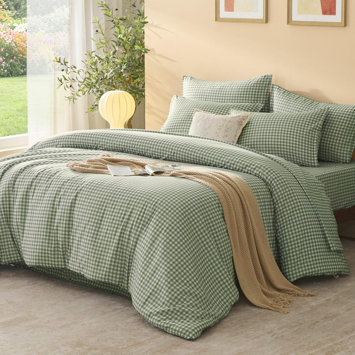 Litanika King Size Comforter Set 7 Pieces Cornflower Blue Gingham