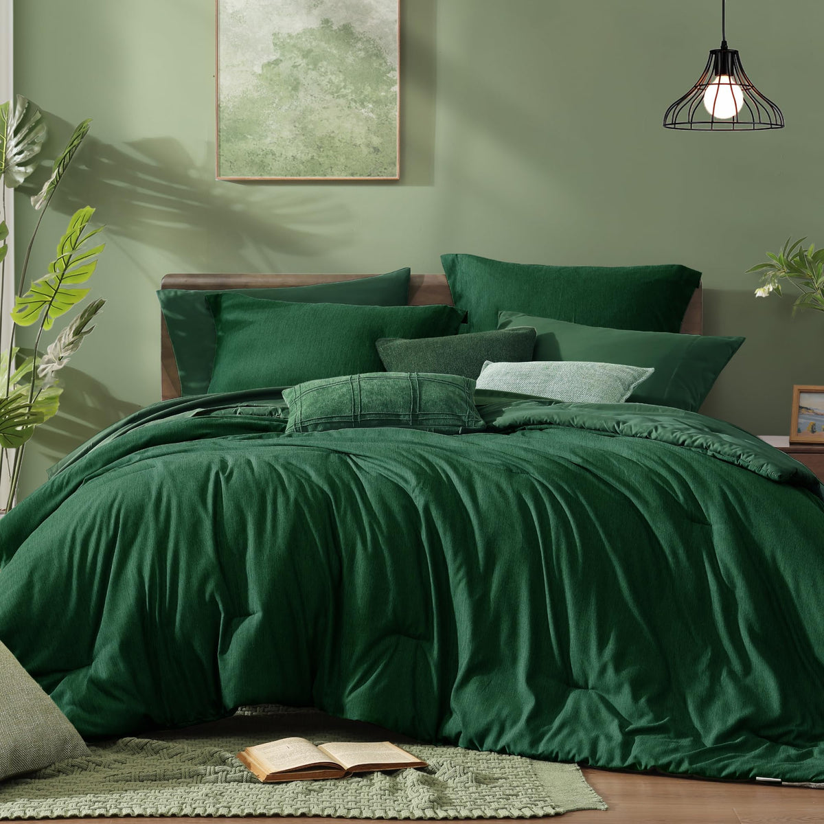 Monbix Queen Comforter Set Deep Forest 7 Pieces Bed in a Bag