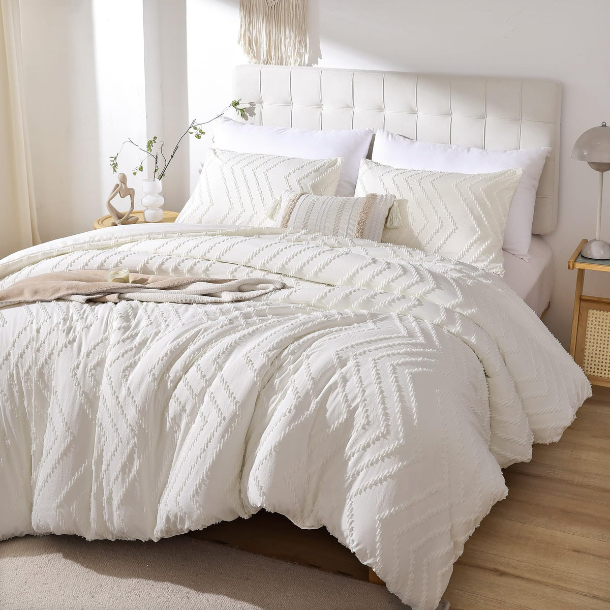 YIRDDEO Twin Size Comforter 2Pcs, Blush Pink Boho Chevron Bedding Sets
