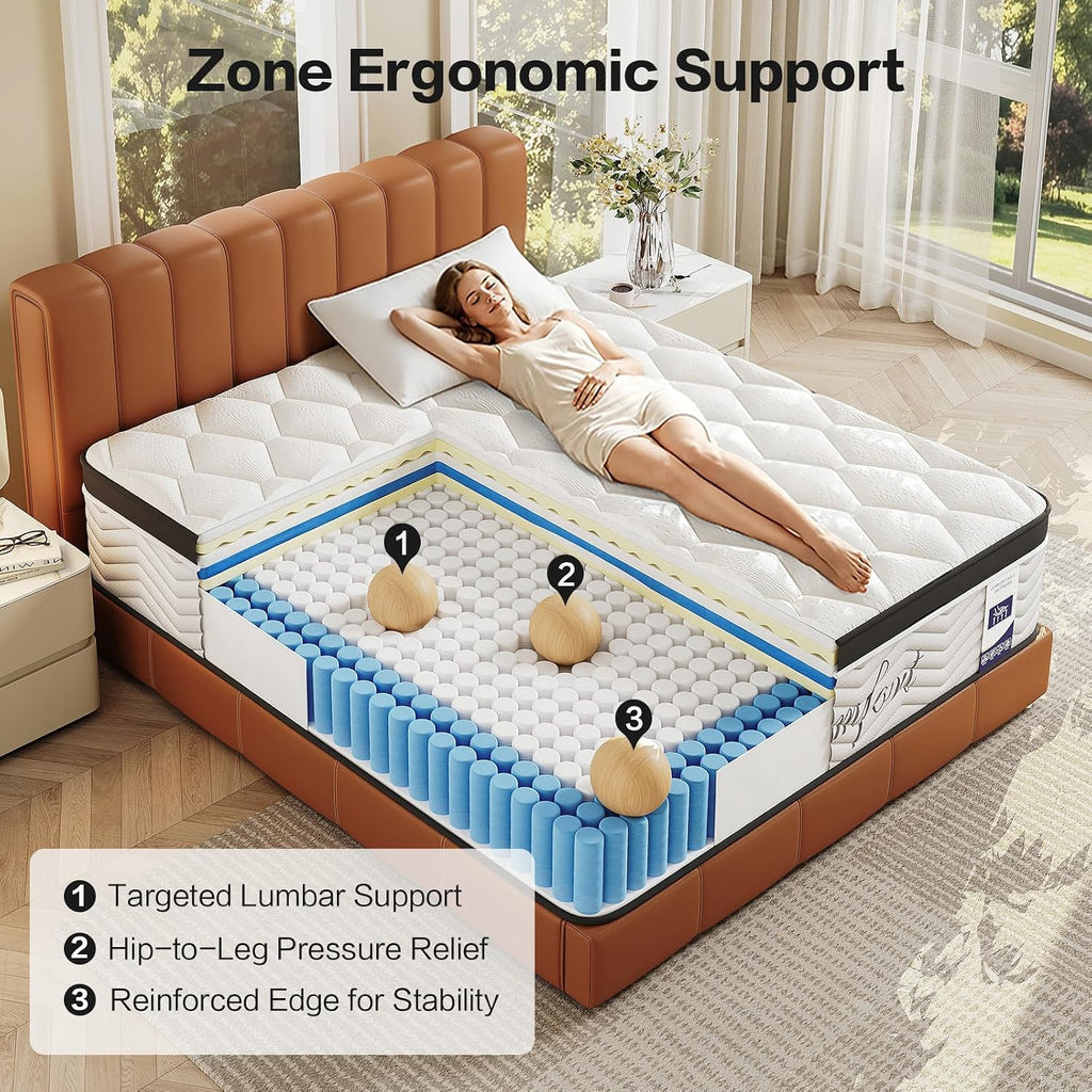JEEKEA Queen Mattress 12 Inch Hybrid Mattress in a Box, Pressure Relief
