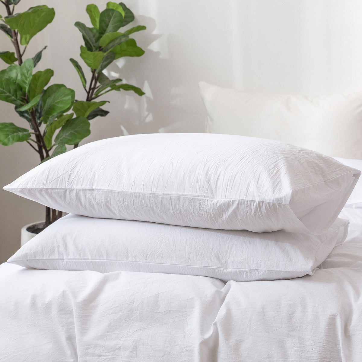 MOOMEE Pillowcase Set of 2 100% Washed Cotton Linen-Like King