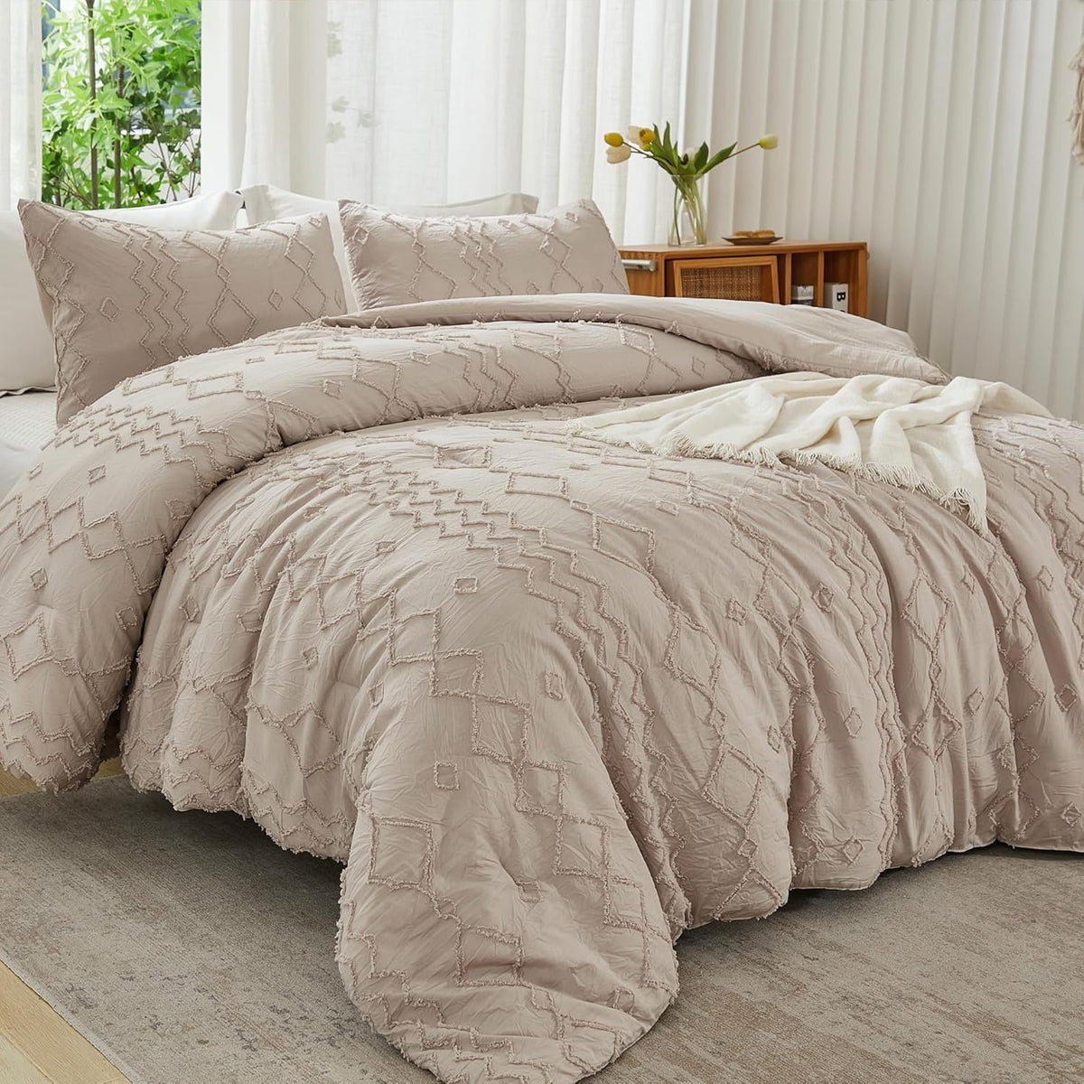 Andency King Size Comforter Set Khaki, 3 Pieces Bedding