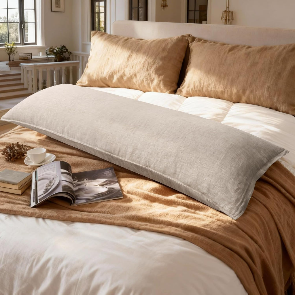CHUFFED 100% Pure French Linen Body Pillow Cover 1 Pack,20x54 Inches, Ultra Soft & Breathable,Stone Washed Cooling Flax Linen Pillow Case with Hidden Zipper Closure for Adults