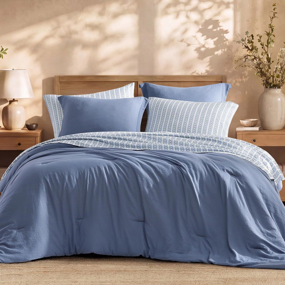 Queen Comforter Set with Sheets-7 Pieces Soft Recycled Bed in a Bag Bedding