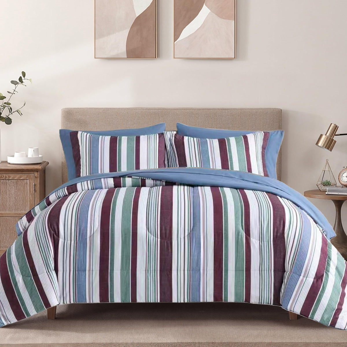 King Size Comforter Set-7 Pieces Brown Soft Bed in a Bag King Bedding Sets