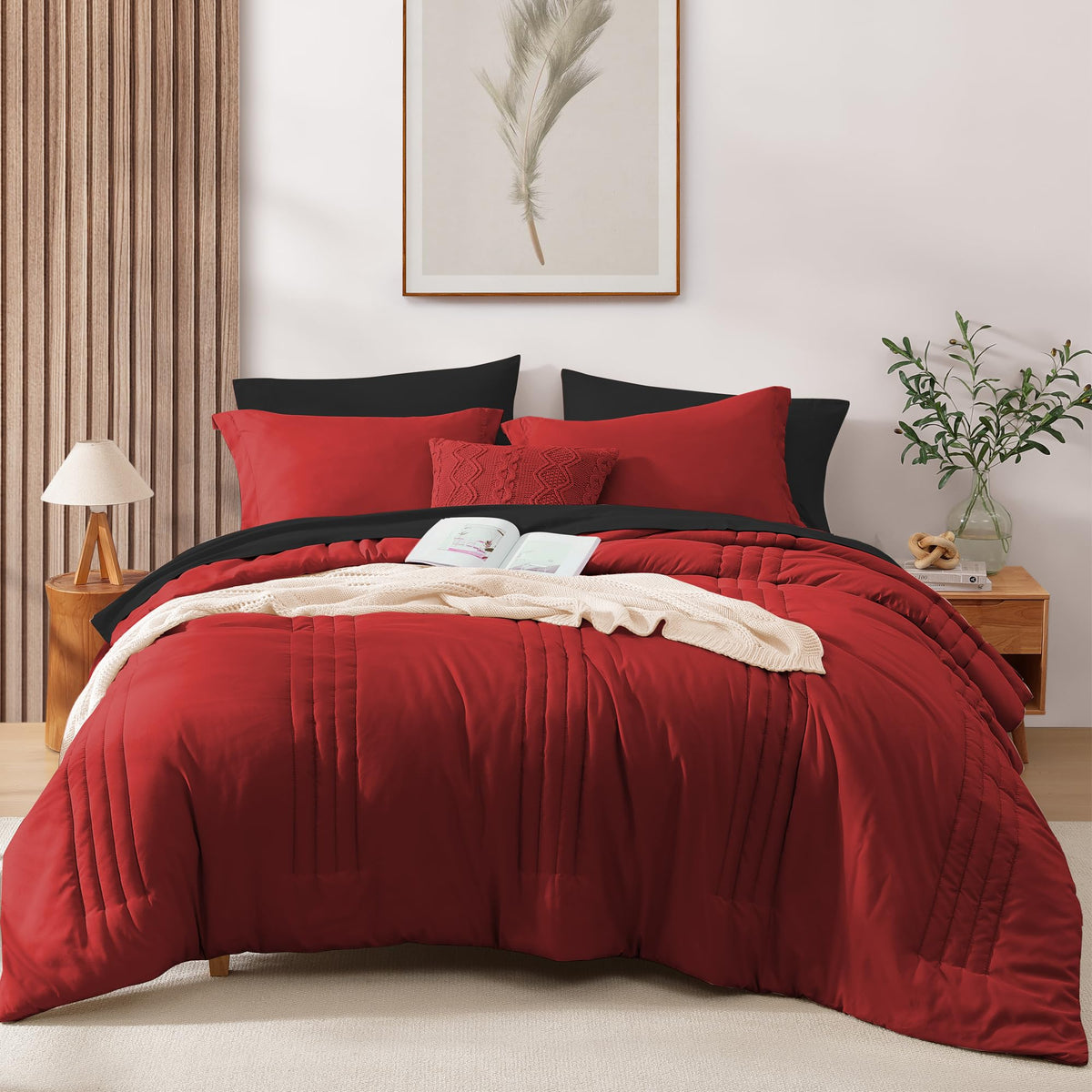 King Size Comforter Set-7 Pieces Brown Soft Bed in a Bag King Bedding Sets