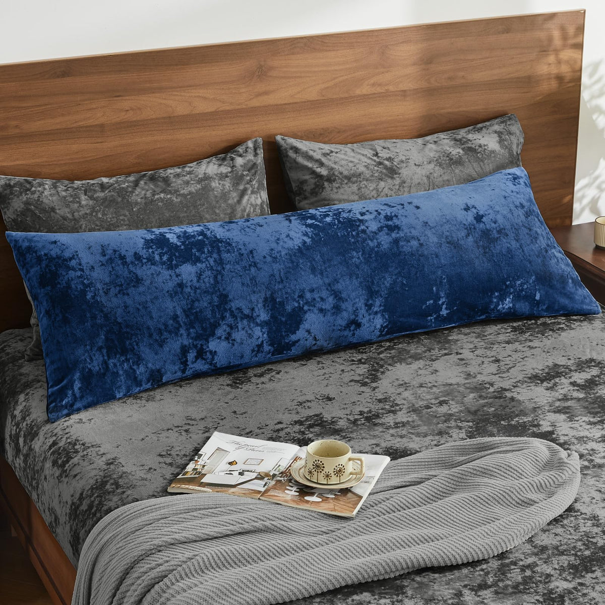 BEDELITE Velvet Body Pillow Cover with Zipper, Grey, 20x54 Inch, 1 Pack