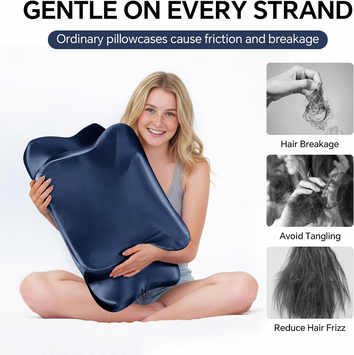 HOMBYS 2 Pack Satin Cervical Pillowcases (Only Pillowcase), Silky Butterfly-Shaped Contour Pillow Cover Cervical Neck Pillow Case with Zipper for Side Back Stomach Sleepers (Navy Blue, Queen Size)