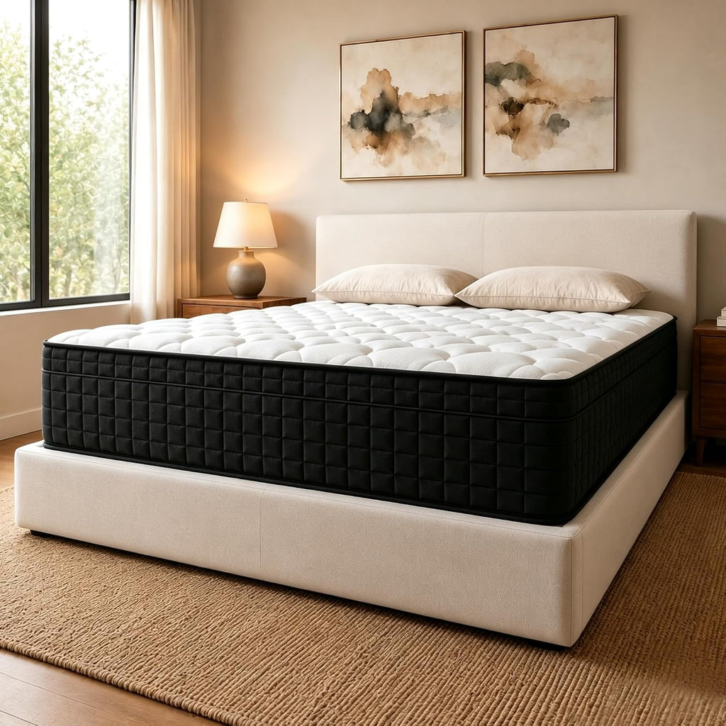 Queen 12 Inch Hybrid Mattress in a Box, Medium Plush, Individual Pocket Springs, Motion Isolation, Fiberglass Free, Breathable Comfort