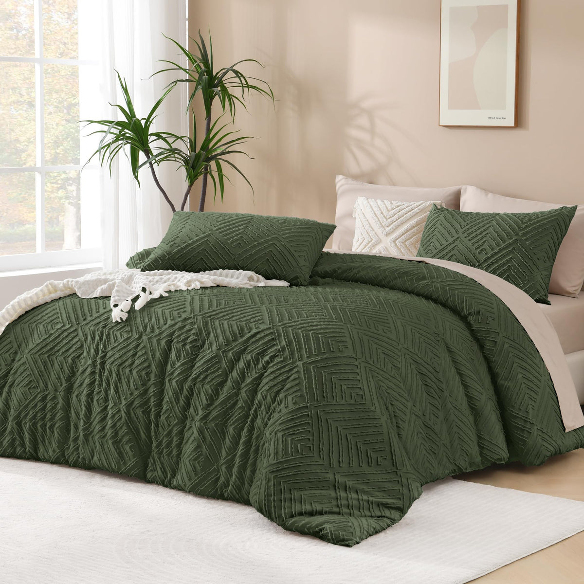Andency King Size Comforter Set Beige, 3 Pieces Boho Bedding