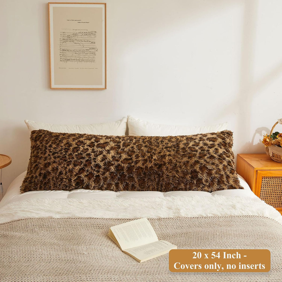 XeGe 20x54 Fluffy Faux Fur Leopard Print Body Pillow Cover, Cheetah Brown