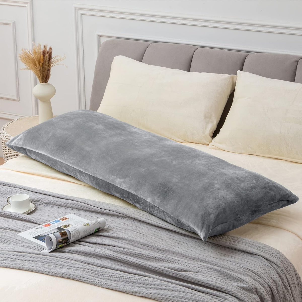 BEDELITE Body Pillow Cover with Zipper, Gray, 20x54 Inch, 1 Pack
