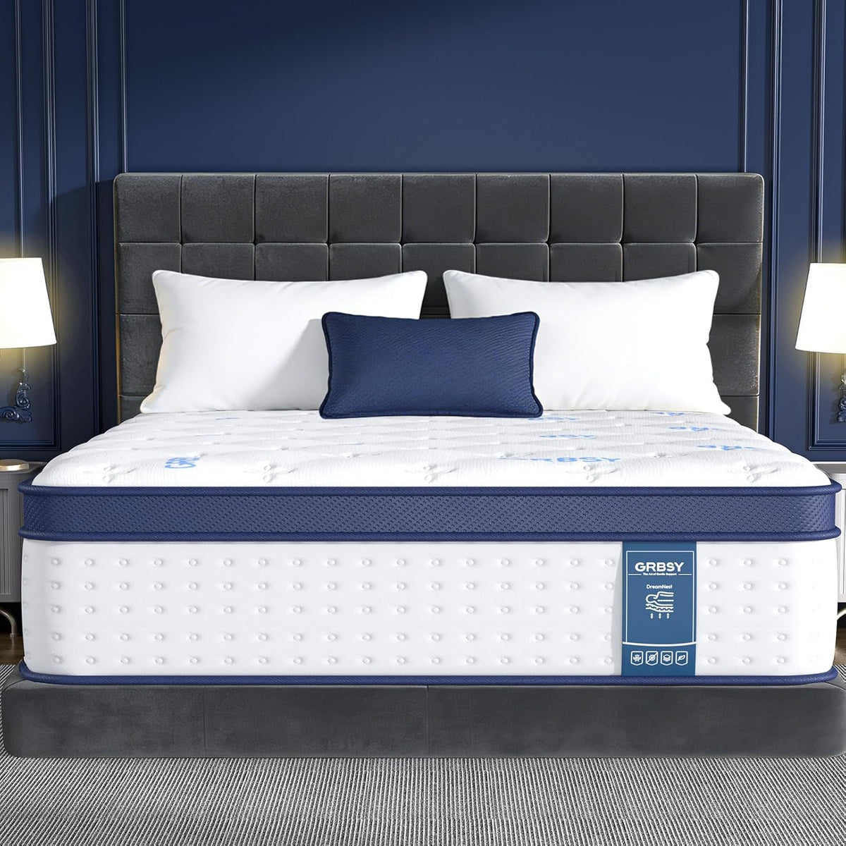 14 Inch Queen Mattress, Upgraded 7-Zone Support Hybrid Queen Size Mattress In A Box with Cooling Gel Memory Foam & Pocket Coils for Back Pain Relief, 365-Night Trial, 10 Years Warranty, Medium Firm