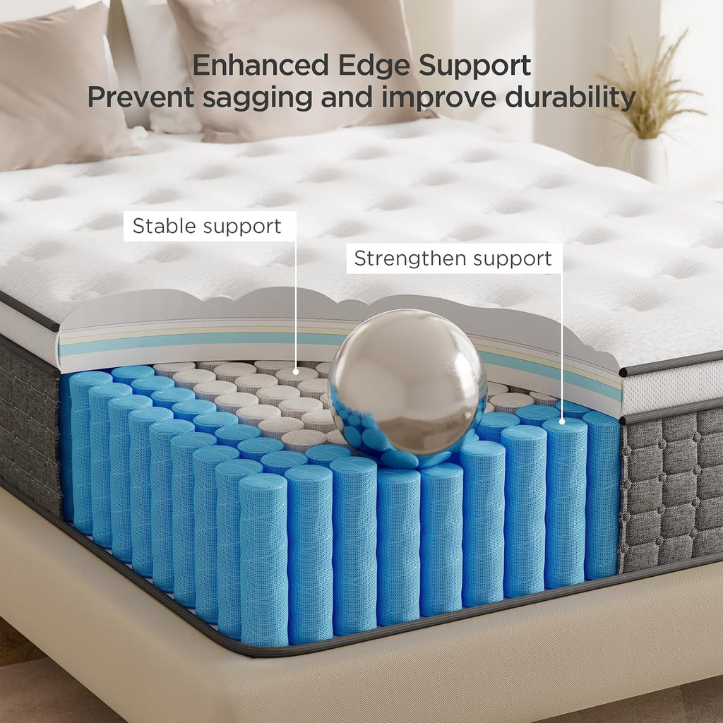 King Size Mattress, Medium Firm 12 Inch Hybrid Mattress King Size in a Box - Memory Foam & Pocket Springs for Back Pain Relief, Fiberglass Free, Motion Isolation, CertiPUR-US & OEKO-TEX Certified