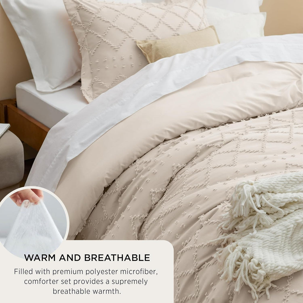 Bedsure Boho Tufted Beige Comforter Set, Oversized King