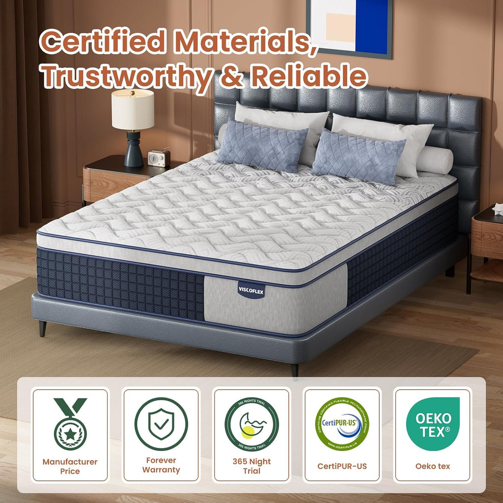 Firm King Mattress 14 Inch, Back Pain Relief Hybrid Mattress King Size