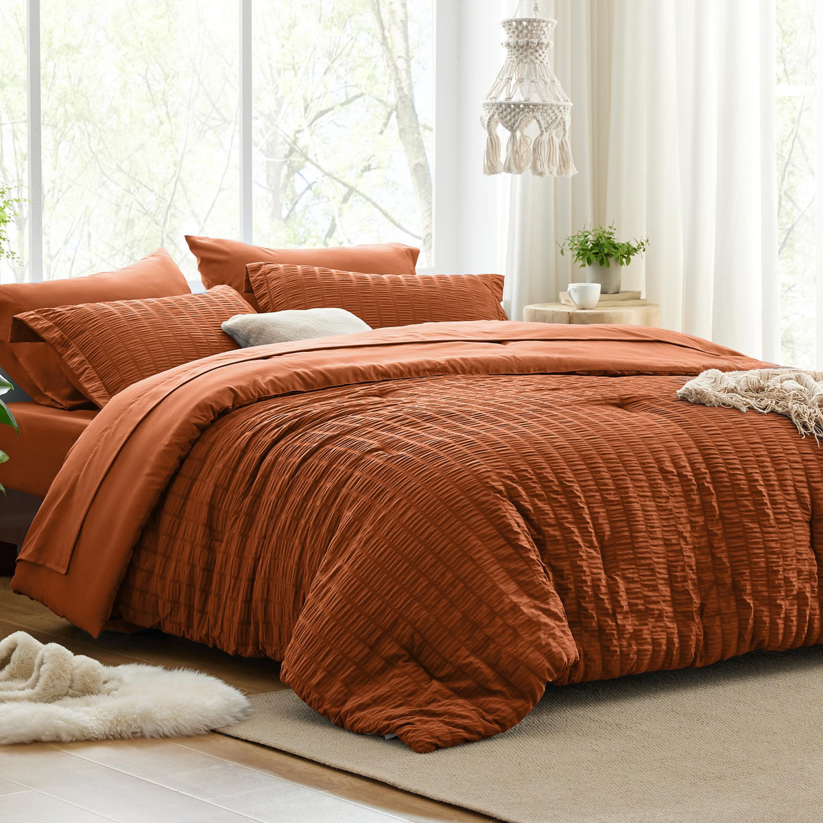 Love's cabin Seersucker Pink Twin Comforter Set