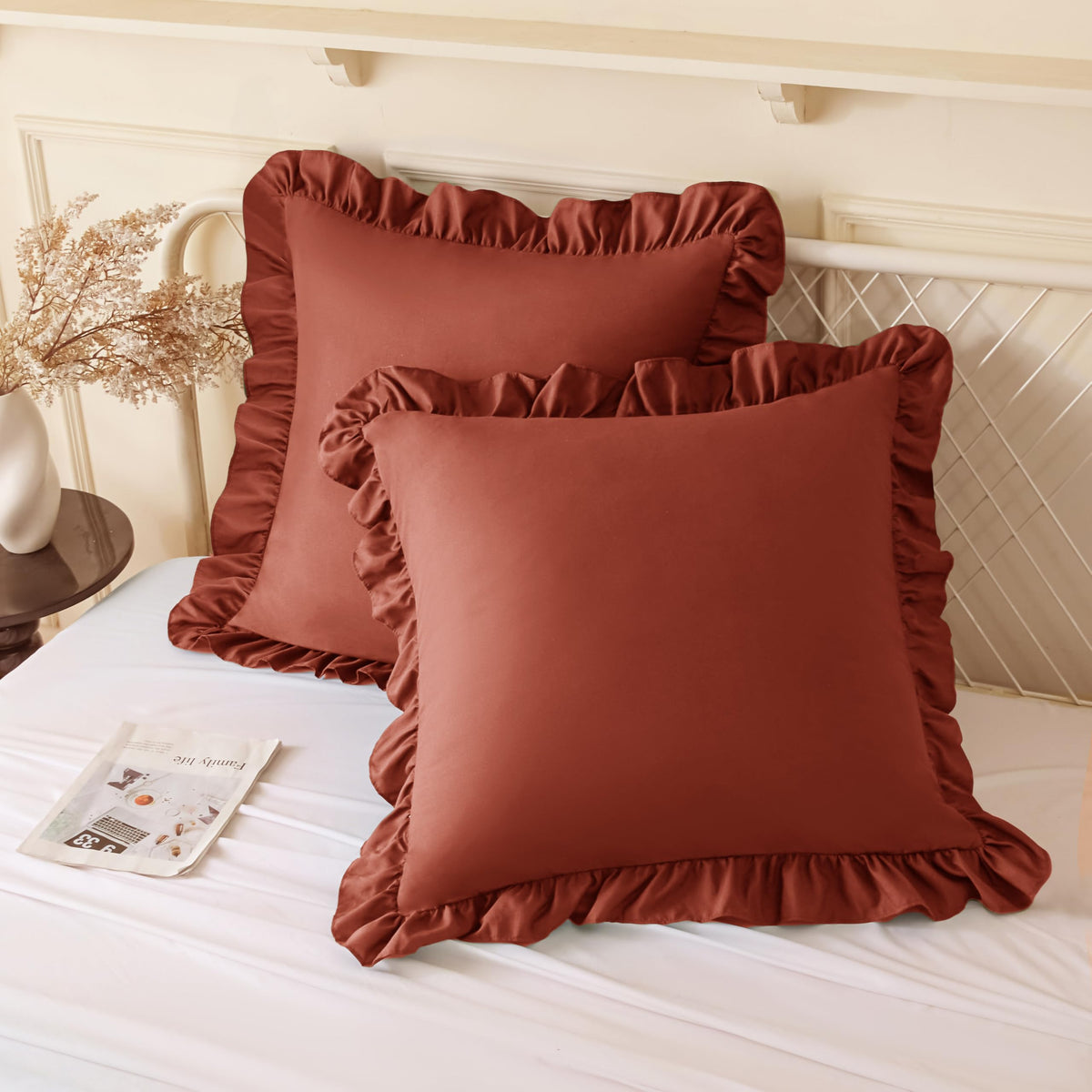 KKJIAF 2 Pack Ruffle Pillow Cases 26x26 Inches, Dusty Blue