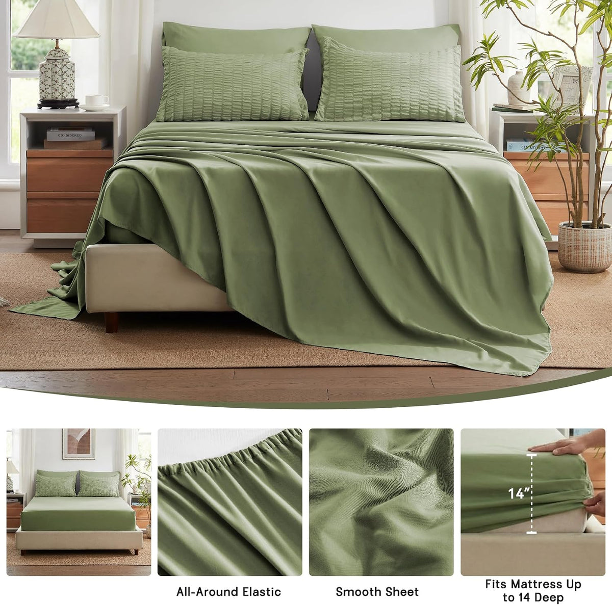 Zzlpp Queen Comforter Set 7 Piece, Green Bed in a Bag Queen Bedding Sets
