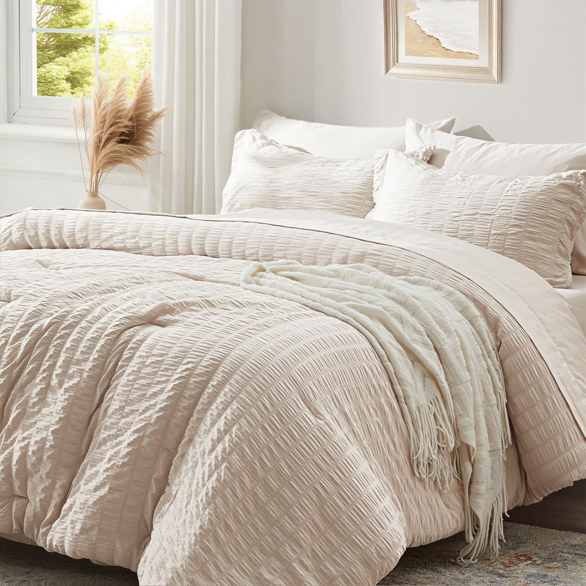 Zzlpp Queen Comforter Set 7 Piece, Green Bed in a Bag Queen Bedding Sets