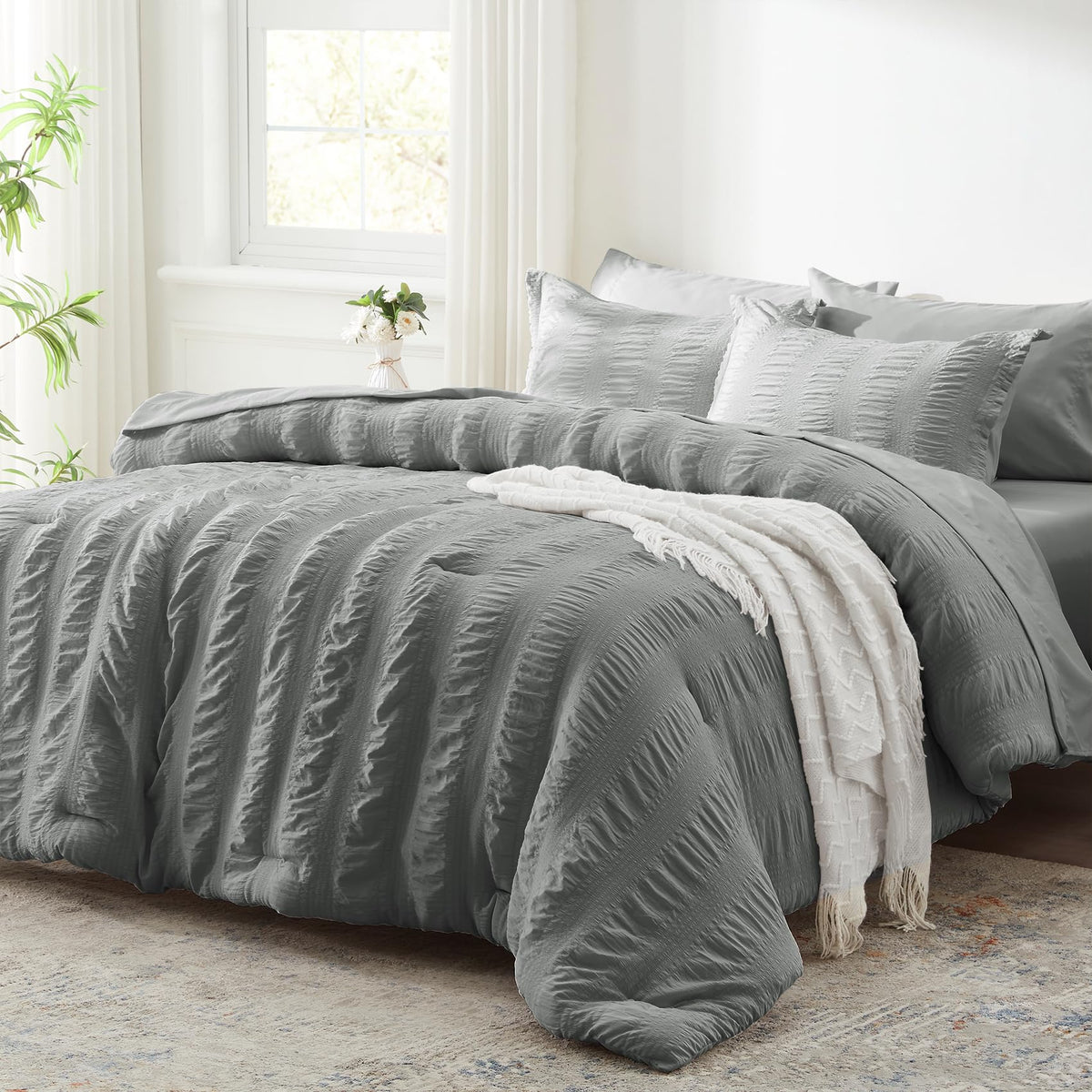 Zzlpp Queen Comforter Set 7 Piece, Green Bed in a Bag Queen Bedding Sets