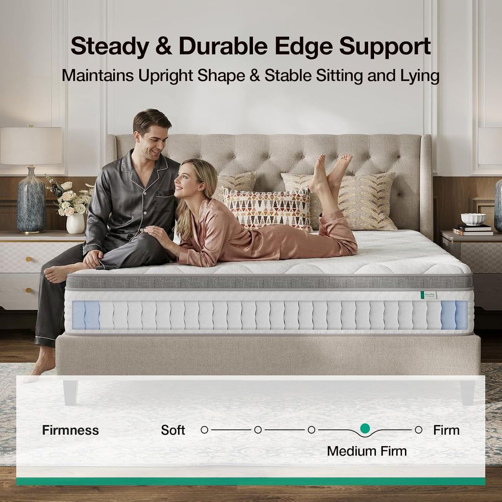 Novilla Queen Mattress, 12 Inch Hybrid Mattress Queen with Comfort Foam|Innerspring Pillow Top Mattresses in a Box, Pressure & Pain Relief, Soft Feel but Supportive, CertiPUR-US