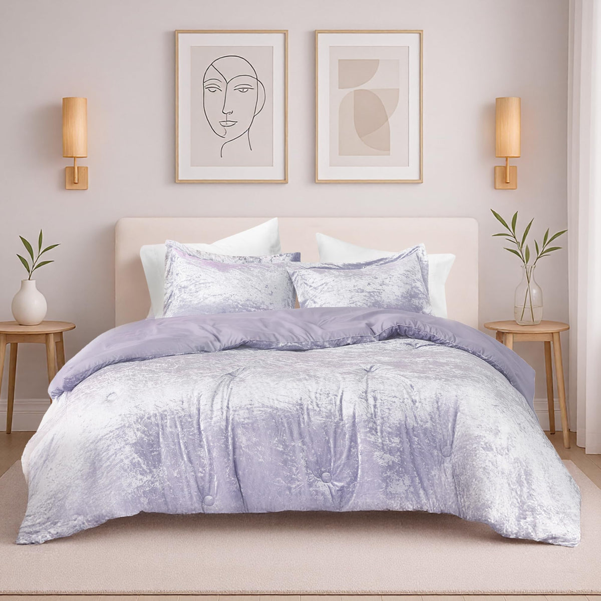 Comfort Spaces Juliette Purple Comforter Set Velvet Lush with Soft Brushed Microfiber Reverse, All Season Cozy Velvet Lavender Bedding Sets, Fluffy Comforter Bed Set, Matching Sham, Full/Queen 3 Piece