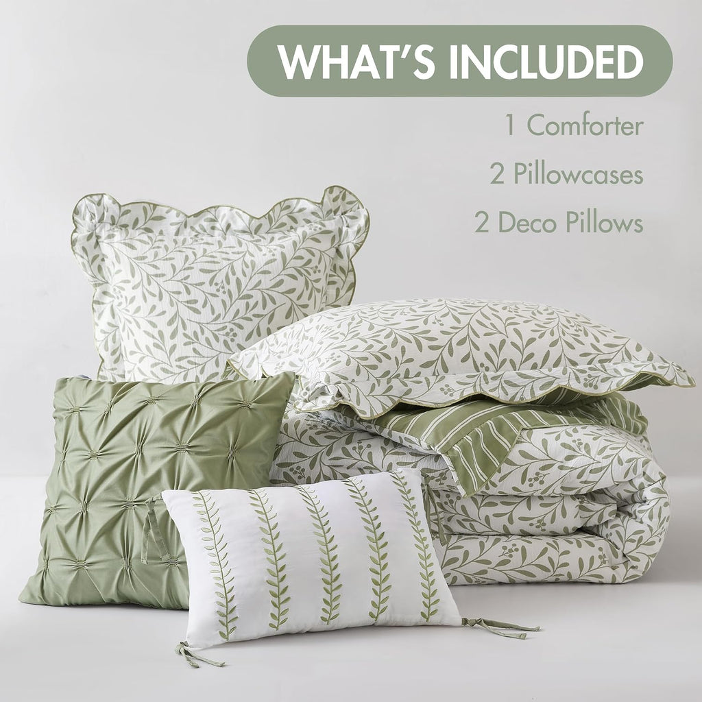 Madison Park Sage Green Floral Comforter Set King, 5PC Reversible Bed Set