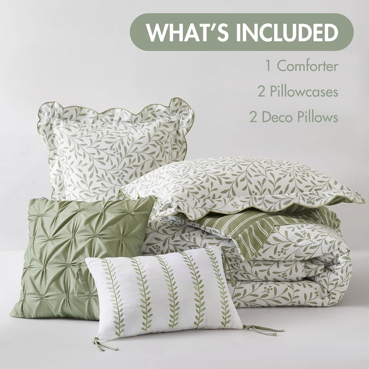 Madison Park Sage Green Floral Comforter Set King, 5PC Reversible Bed Set