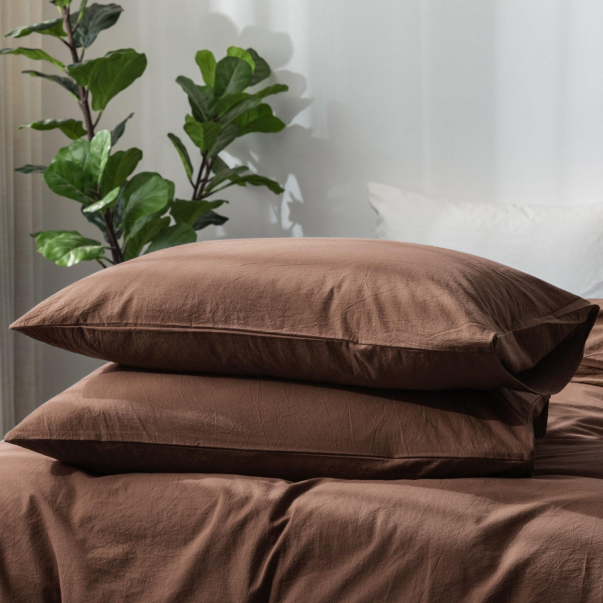 MOOMEE Pillowcase Set of 2 100% Washed Cotton Linen-Like King
