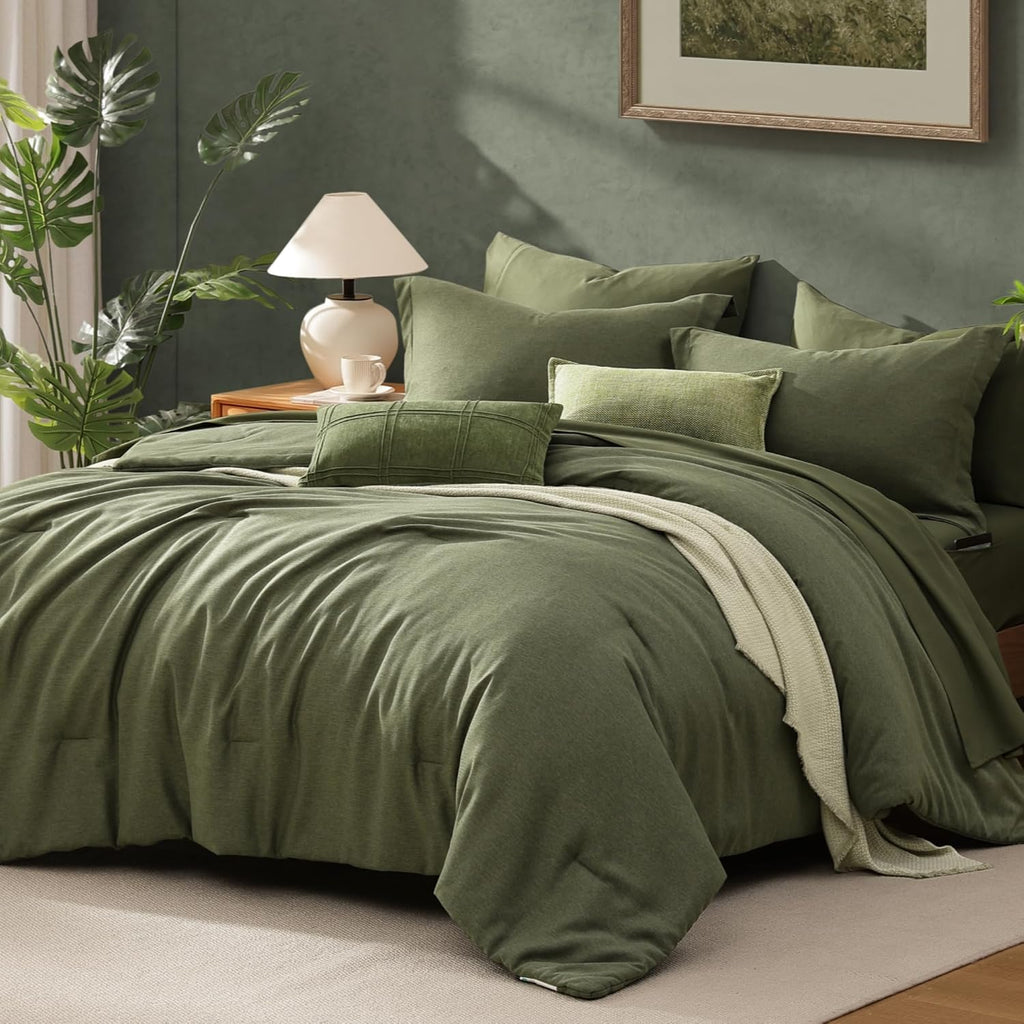 King Bedding Set - 7 Pieces Green Comforter Set King Size Soft Bed in a Bag