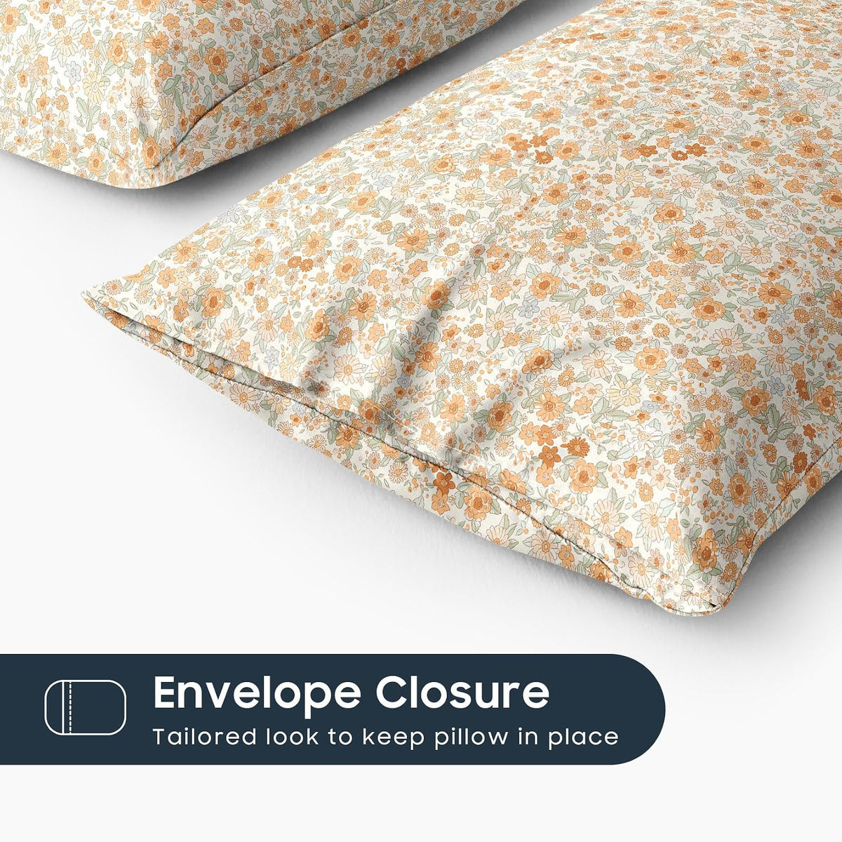 Wake In Cloud - Floral Pillow Cases, Cute Vintage Flower Shabby Chic Coquette Cottagecore Aesthetic, Set of 2 Soft Pillowcases Pillow Shams Covers, Cream Orange, Standard Size 20x26 Inches