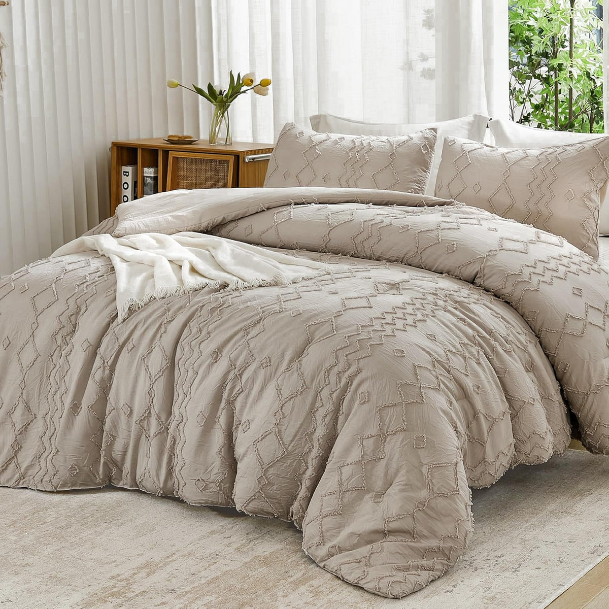 Andency King Size Comforter Set Khaki, 3 Pieces Bedding