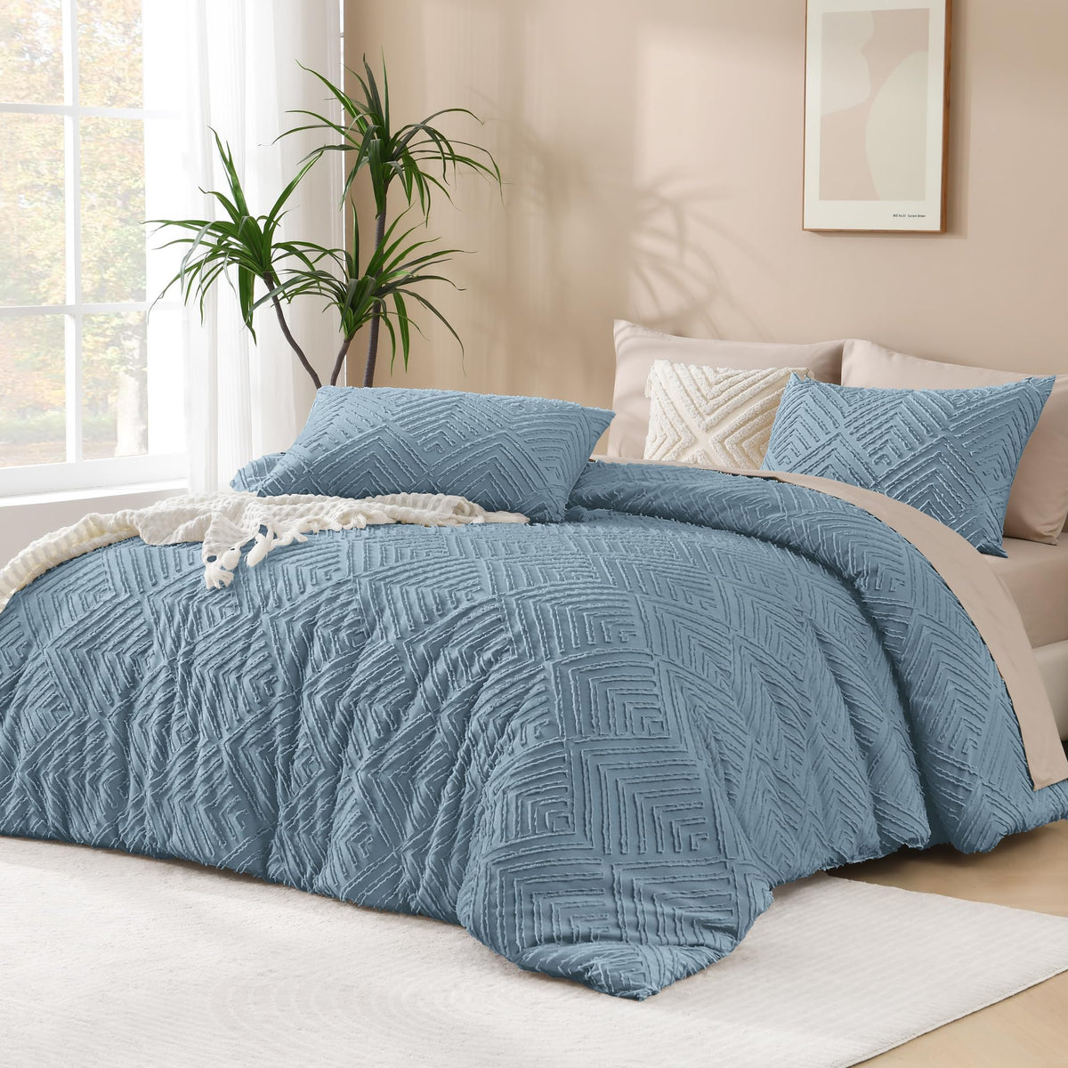Andency King Size Comforter Set Beige, 3 Pieces Boho Bedding