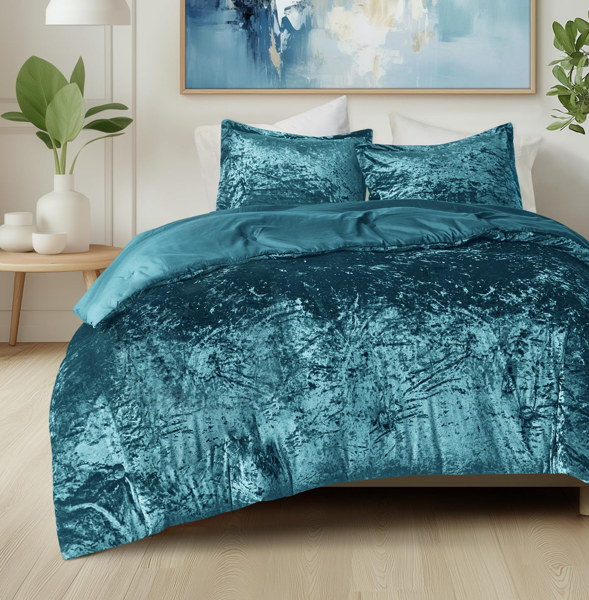 Comfort Spaces Juliette Purple Comforter Set Velvet Lush with Soft Brushed Microfiber Reverse, All Season Cozy Velvet Lavender Bedding Sets, Fluffy Comforter Bed Set, Matching Sham, Full/Queen 3 Piece