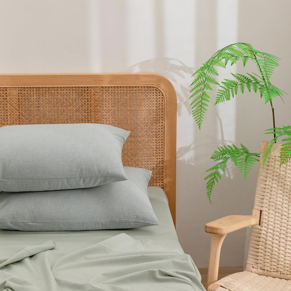 BESTOUCH Washed Cotton Pillowcases Linen Feel Olive Green Body