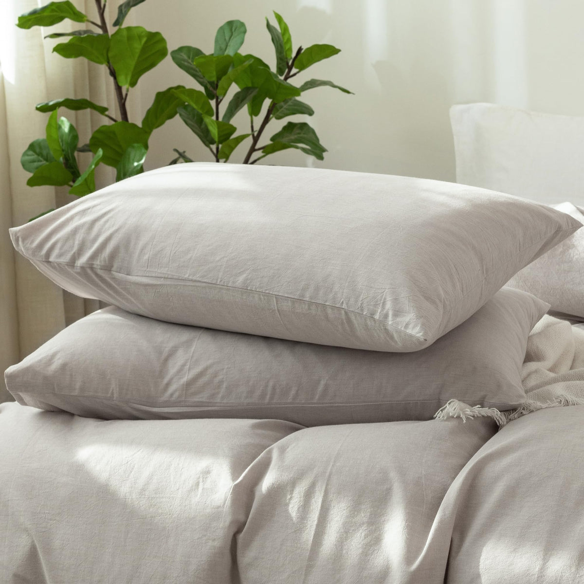 MOOMEE Pillowcase Set of 2 100% Washed Cotton Linen-Like King