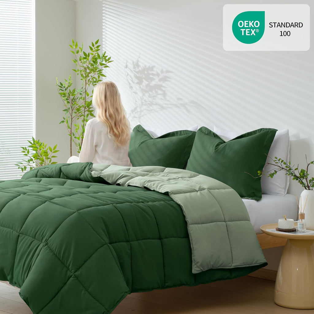 HIG 3pc Green Queen Size Bedding Comforter Set Duvet Insert Blanket