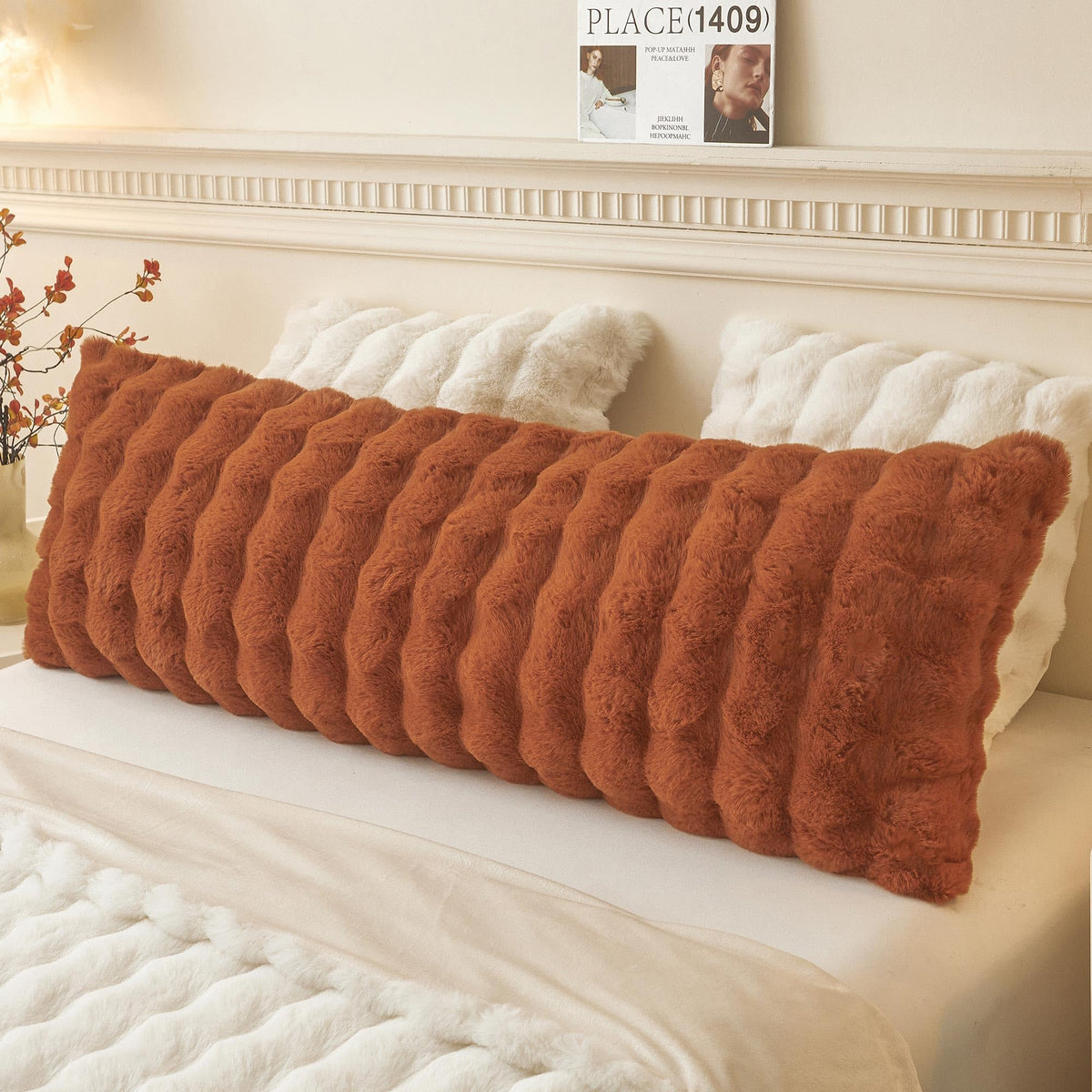 LIFEREVO Fluffy Faux Rabbit Fur Body Pillow Cover 20"x54", Sage Green