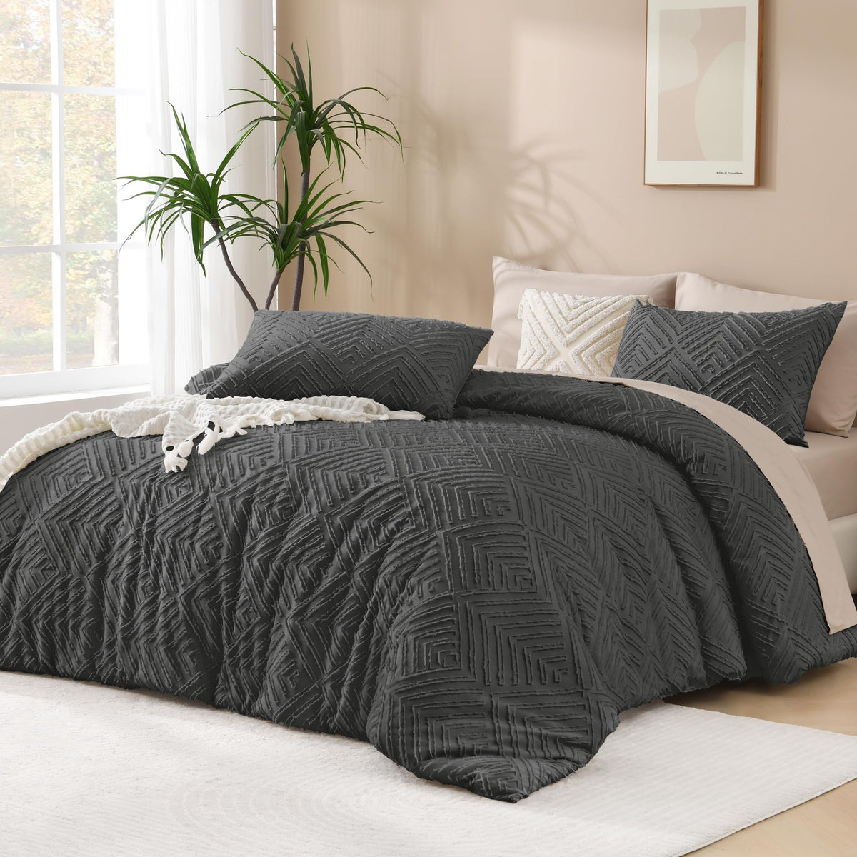 Andency King Size Comforter Set Beige, 3 Pieces Boho Bedding